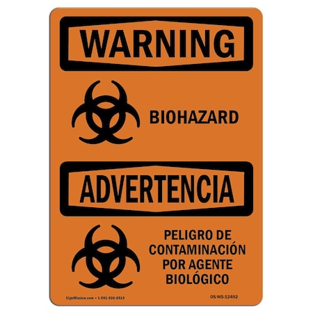 Signmission OSHA Warning Sign, 12" Height, 18" Wide, Aluminum, Biohazard Bilingual, Landscape, 1218-L-12492 OS-WS-A-1218-L-12492